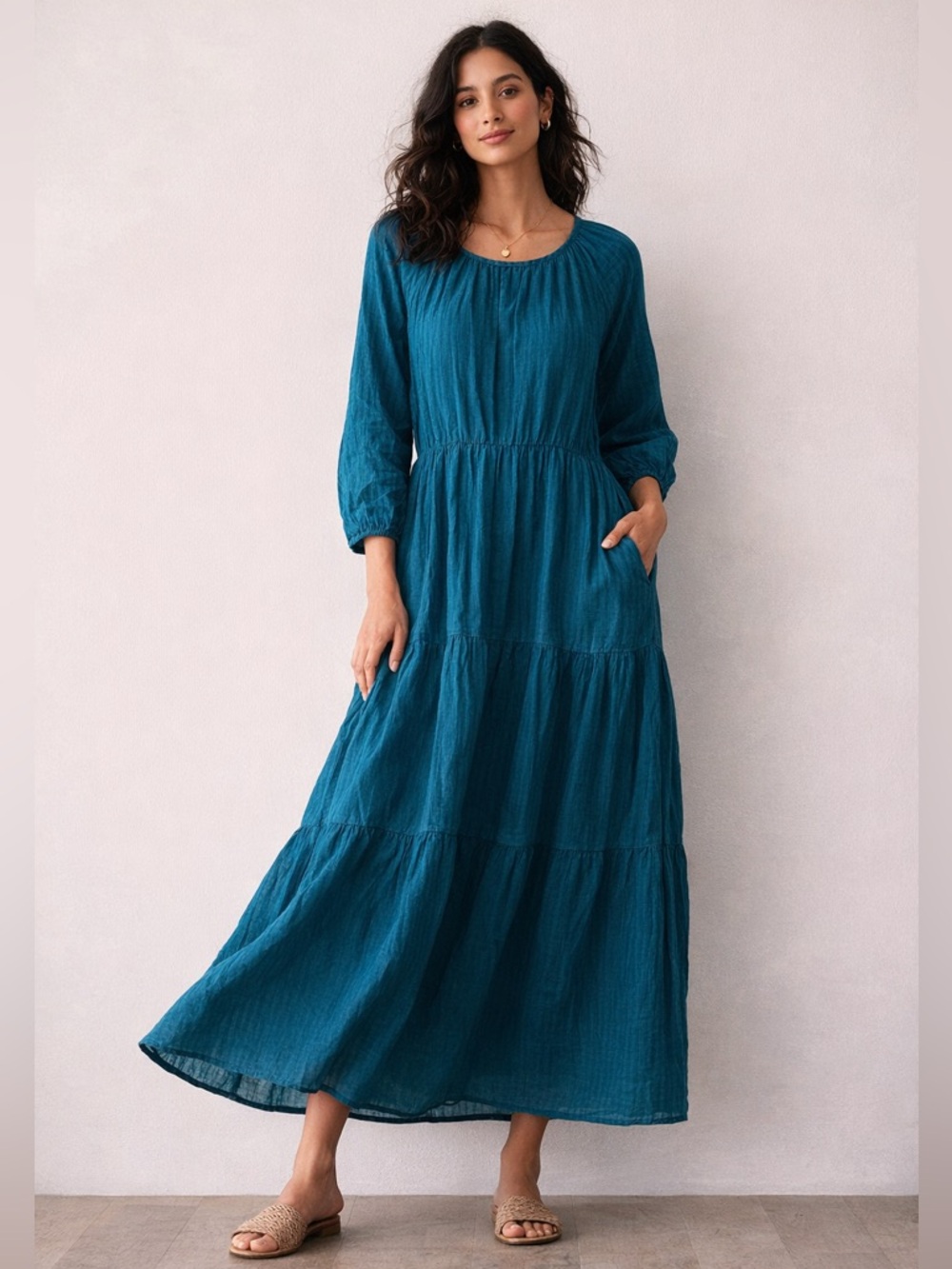 Anthropologie Sundry Stripe Tiered Maxi Dress Long Sleeve Boho Size 1 NWT Small